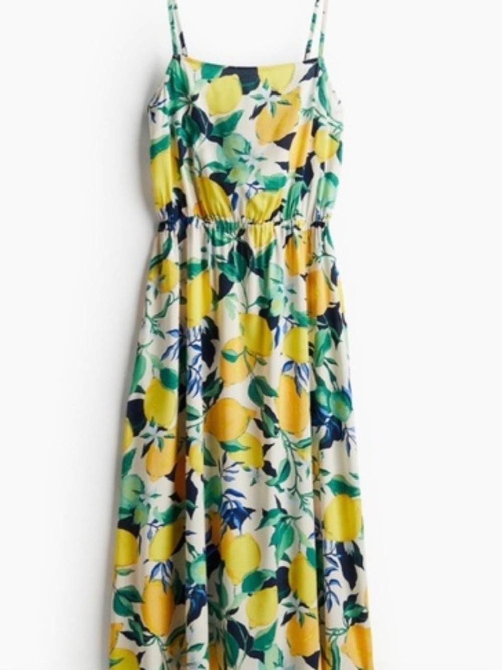 NEW With Tags !! H&M Yellow Lemon Print Spaghetti-Strap Sun Dress 🌞🍋🍃